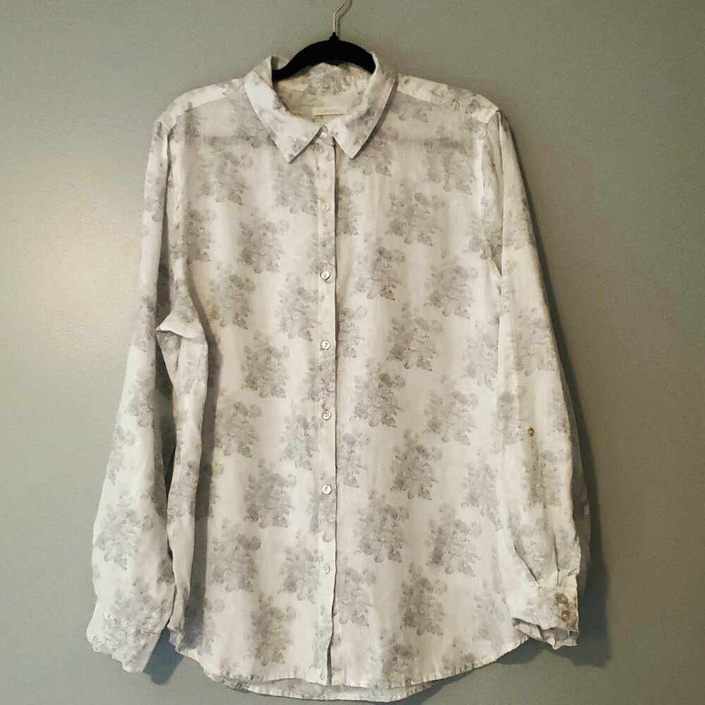 Shabby Chic Linen Button Down Cottagecore Prairie Floral  XL